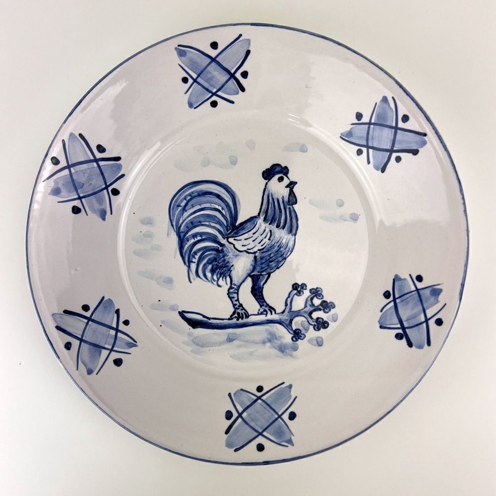 Rooster 10” Ceramic Plate Folk Art hand Made Pottery French Country Signed